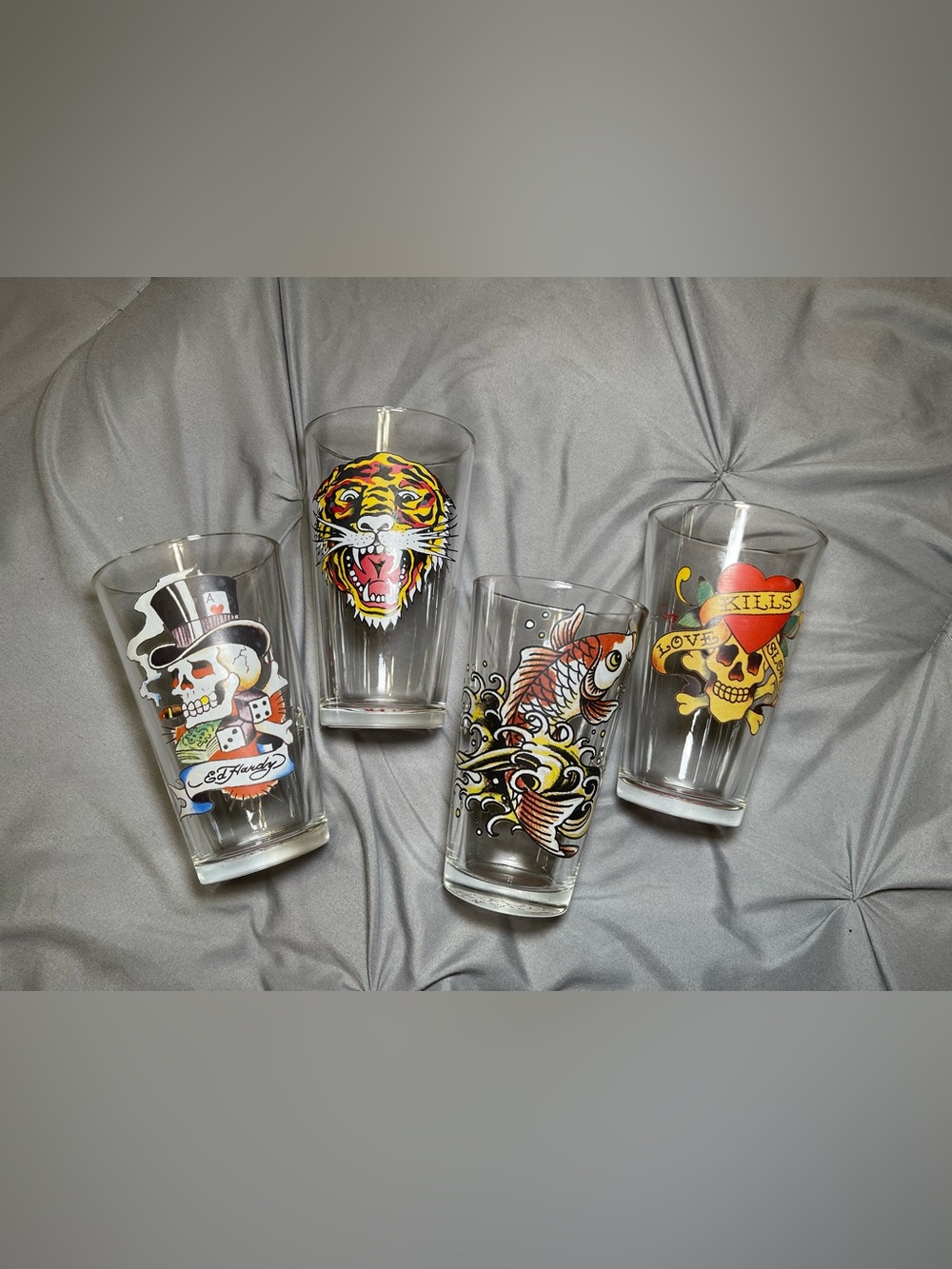 Ed Hardy Don Ed Hardy Designs Tattoo Art Pint Glasses Set of 4 Y2K